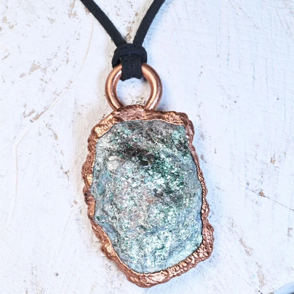 Shimmery Green Fuchsite Electroformed Copper Pendant